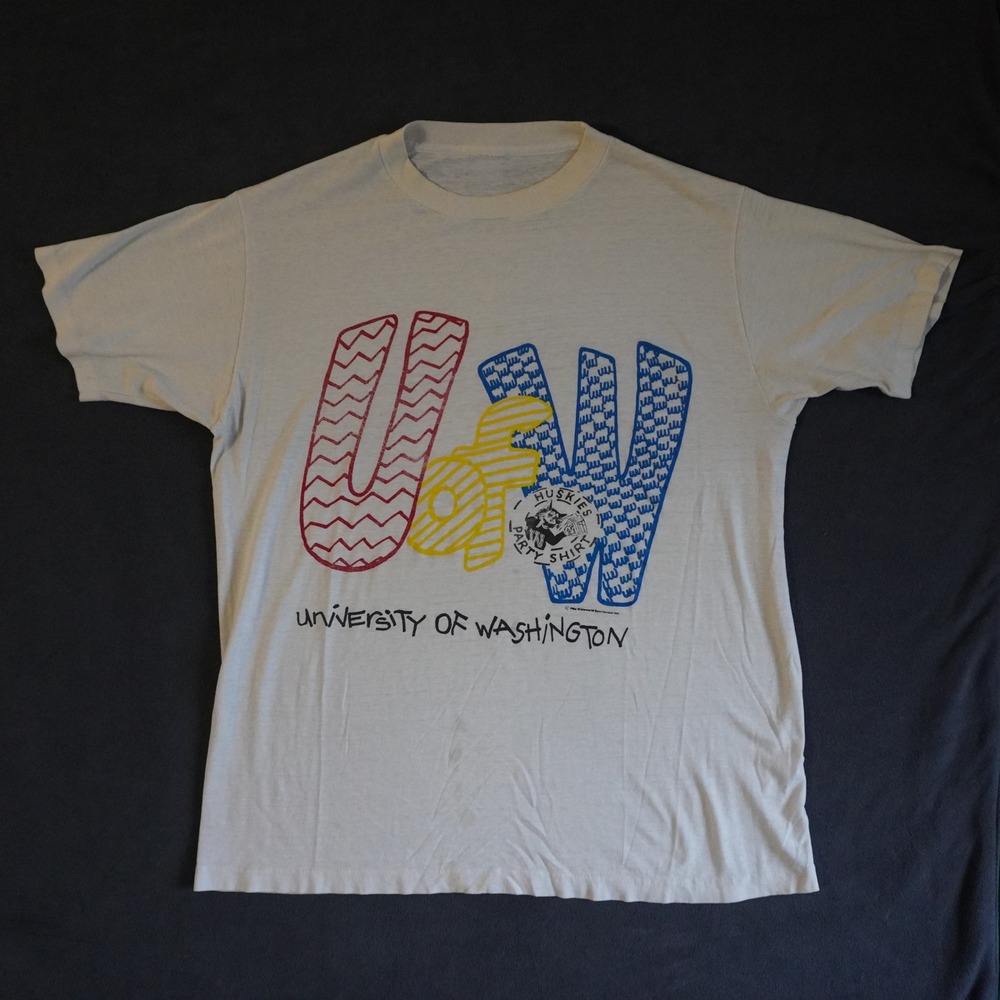Vintage 1986 University of Washington Huskies T-Shirt White Single Stitch XL 80s